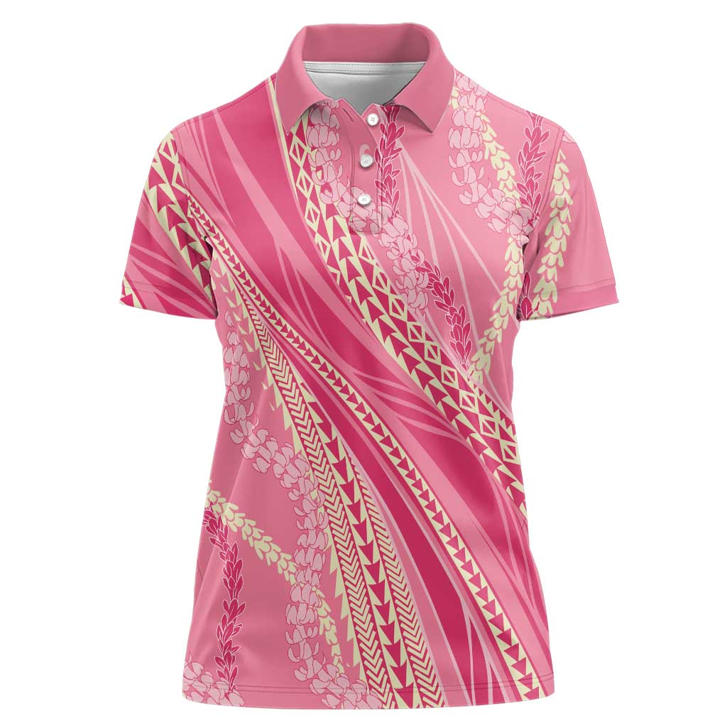 Polynesian Puakeniken Pikake Twisted Lei Women Polo Shirt Rose Pink LT7 Female Rose Pink - Polynesian Pride