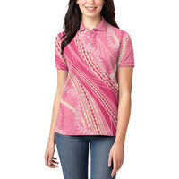 Polynesian Puakeniken Pikake Twisted Lei Women Polo Shirt Rose Pink LT7 - Polynesian Pride