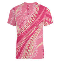 Polynesian Puakeniken Pikake Twisted Lei Women V-Neck T-Shirt Rose Pink LT7 - Polynesian Pride