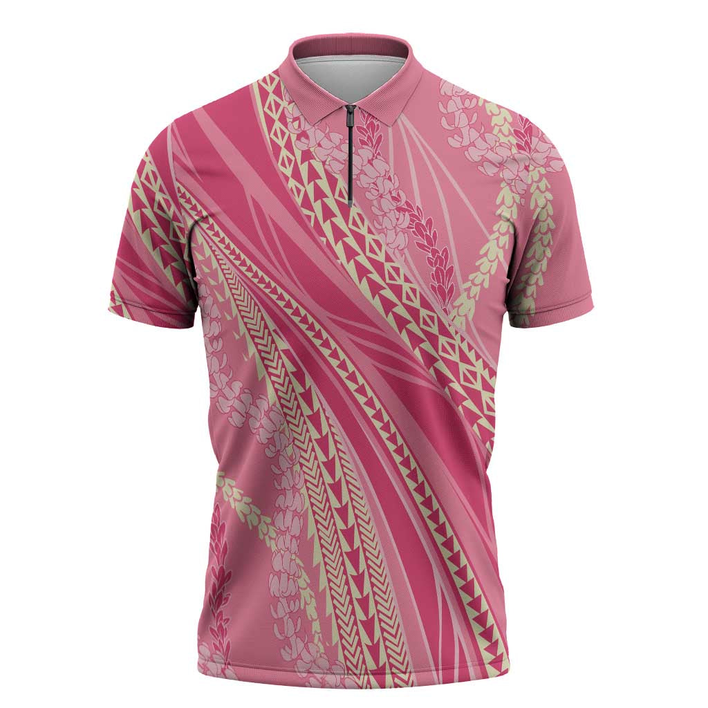 Polynesian Puakeniken Pikake Twisted Lei Zipper Polo Shirt Rose Pink LT7 Rose Pink - Polynesian Pride