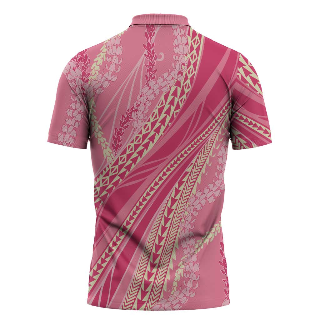 Polynesian Puakeniken Pikake Twisted Lei Zipper Polo Shirt Rose Pink LT7 - Polynesian Pride