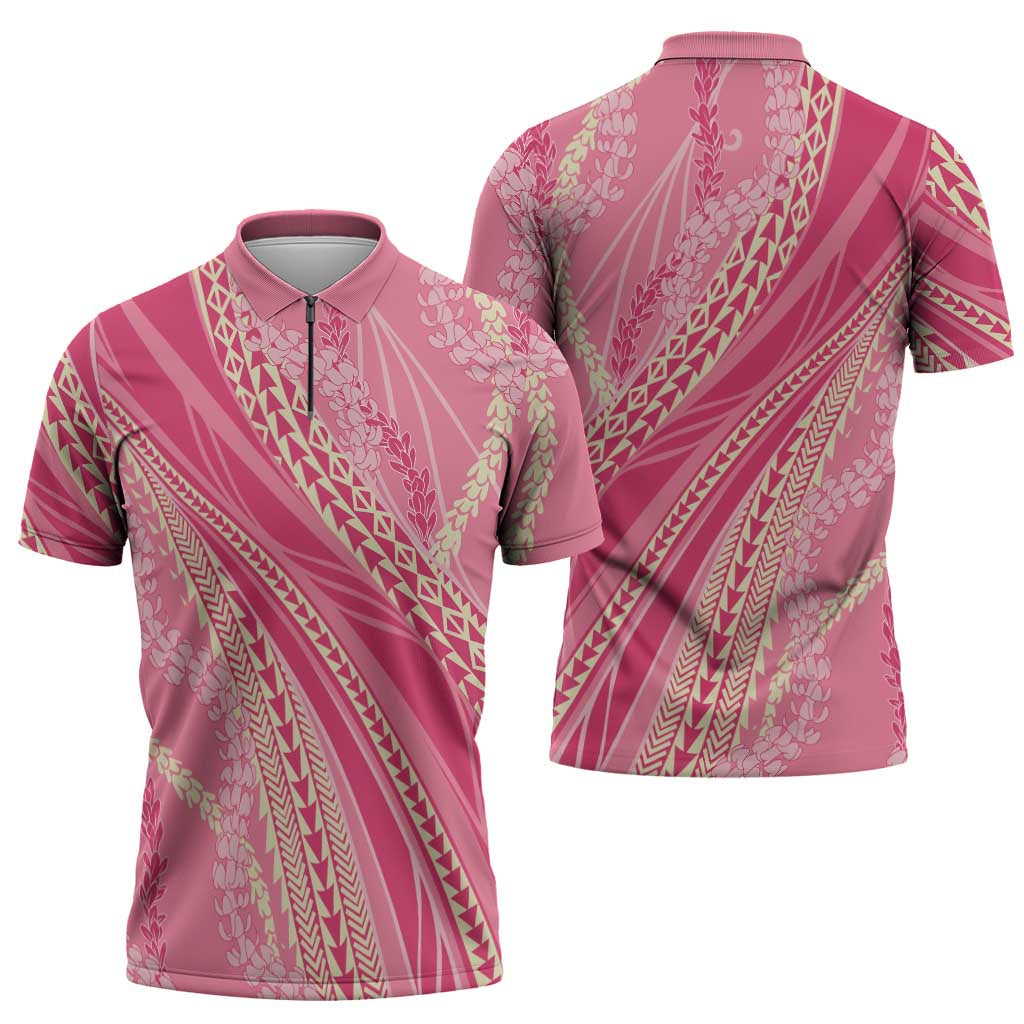 Polynesian Puakeniken Pikake Twisted Lei Zipper Polo Shirt Rose Pink LT7 - Polynesian Pride