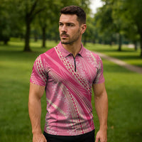 Polynesian Puakeniken Pikake Twisted Lei Zipper Polo Shirt Rose Pink LT7 - Polynesian Pride