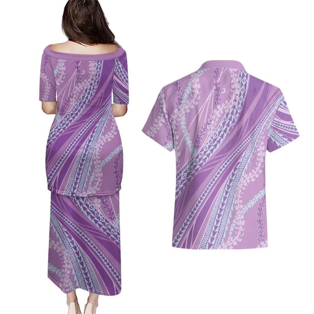Polynesian Puakeniken Pikake Twisted Lei Couples Matching Puletasi and Hawaiian Shirt Amethys LT7 - Polynesian Pride