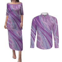 Polynesian Puakeniken Pikake Twisted Lei Couples Matching Puletasi and Long Sleeve Button Shirt Amethys LT7 Amethys - Polynesian Pride