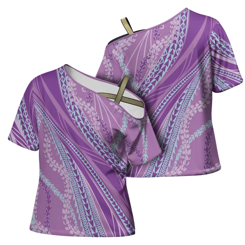 Polynesian Puakeniken Pikake Twisted Lei Cross Shoulder Shirt Amethys LT7 - Polynesian Pride