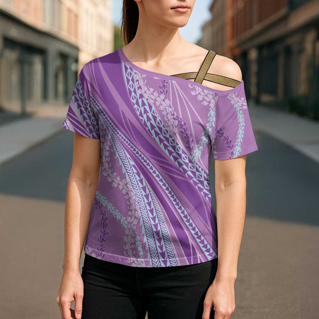 Polynesian Puakeniken Pikake Twisted Lei Cross Shoulder Shirt Amethys LT7 - Polynesian Pride