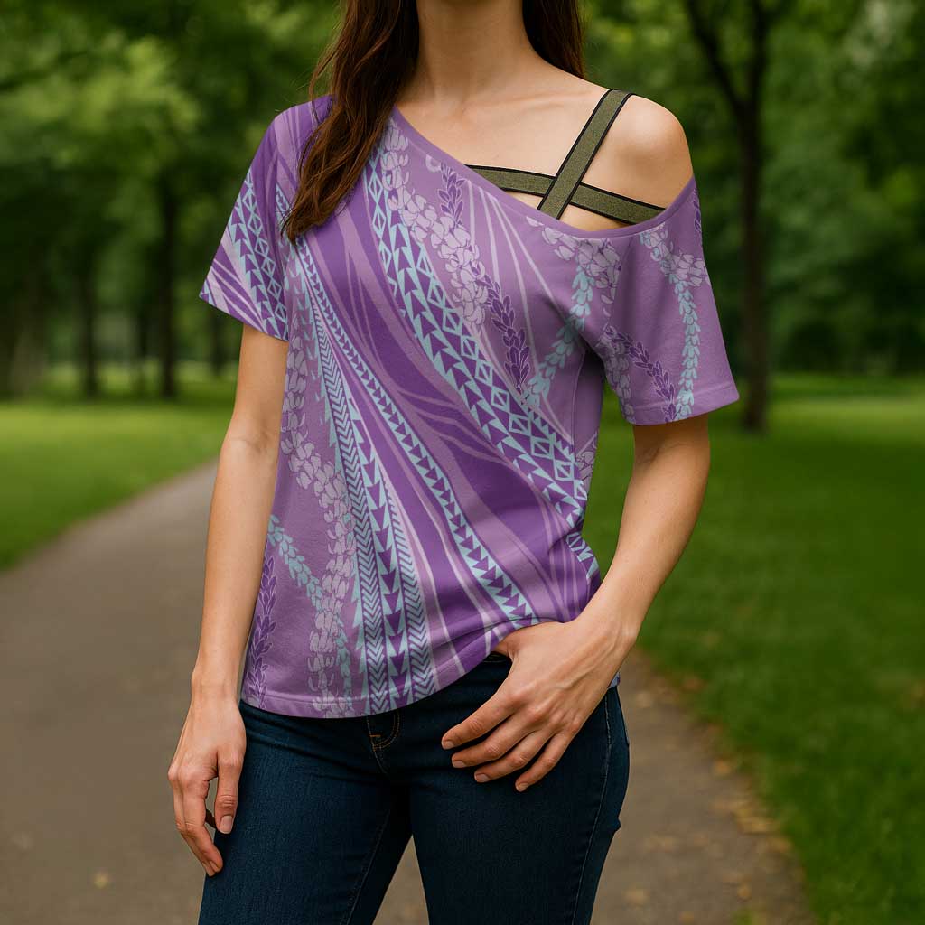 Polynesian Puakeniken Pikake Twisted Lei Cross Shoulder Shirt Amethys LT7 - Polynesian Pride
