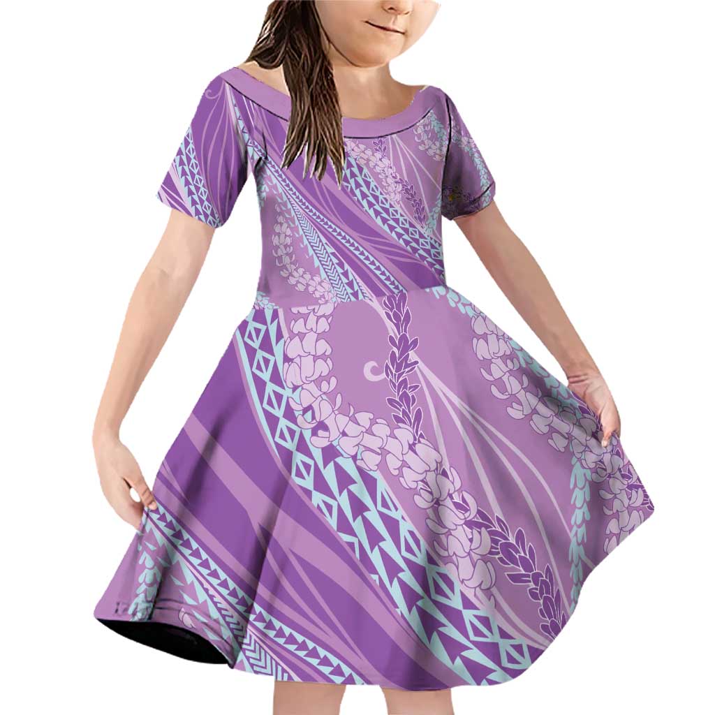 Polynesian Puakeniken Pikake Twisted Lei Family Matching Off Shoulder Short Dress and Hawaiian Shirt Amethys - Polynesian Pride