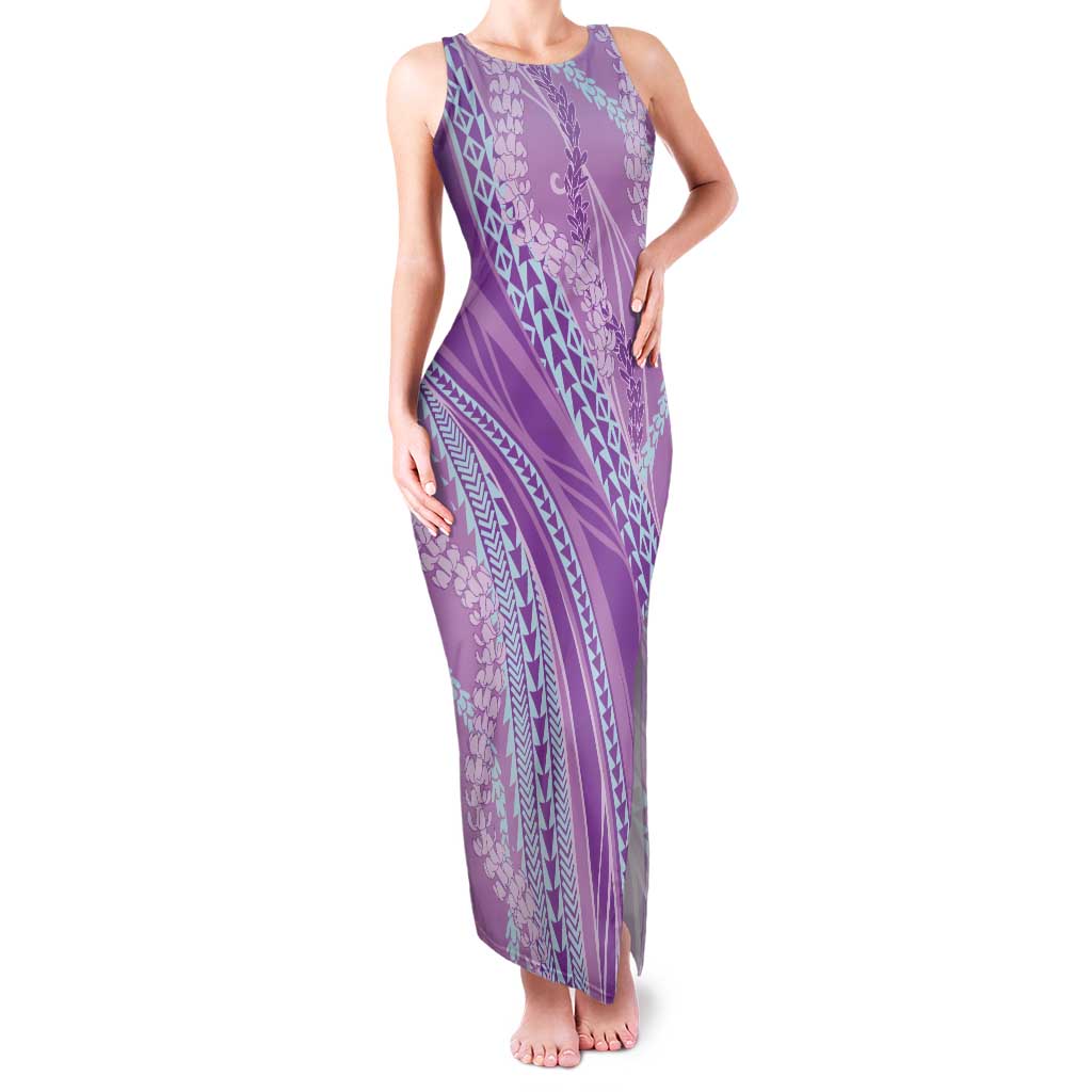 Polynesian Puakeniken Pikake Twisted Lei Family Matching Tank Maxi Dress and Hawaiian Shirt Amethys - Polynesian Pride