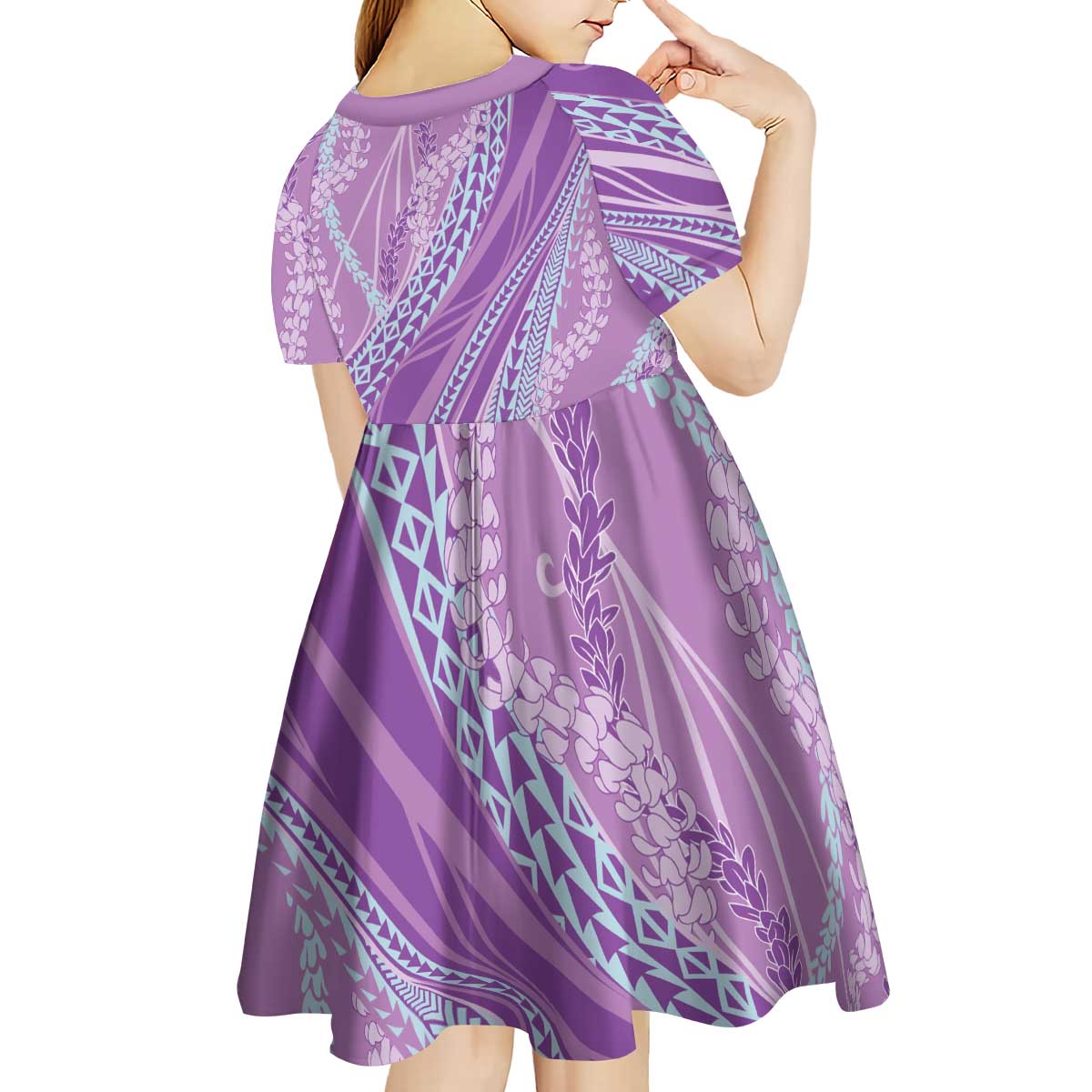 Polynesian Puakeniken Pikake Twisted Lei Kid Short Sleeve Dress Amethys LT7 - Polynesian Pride
