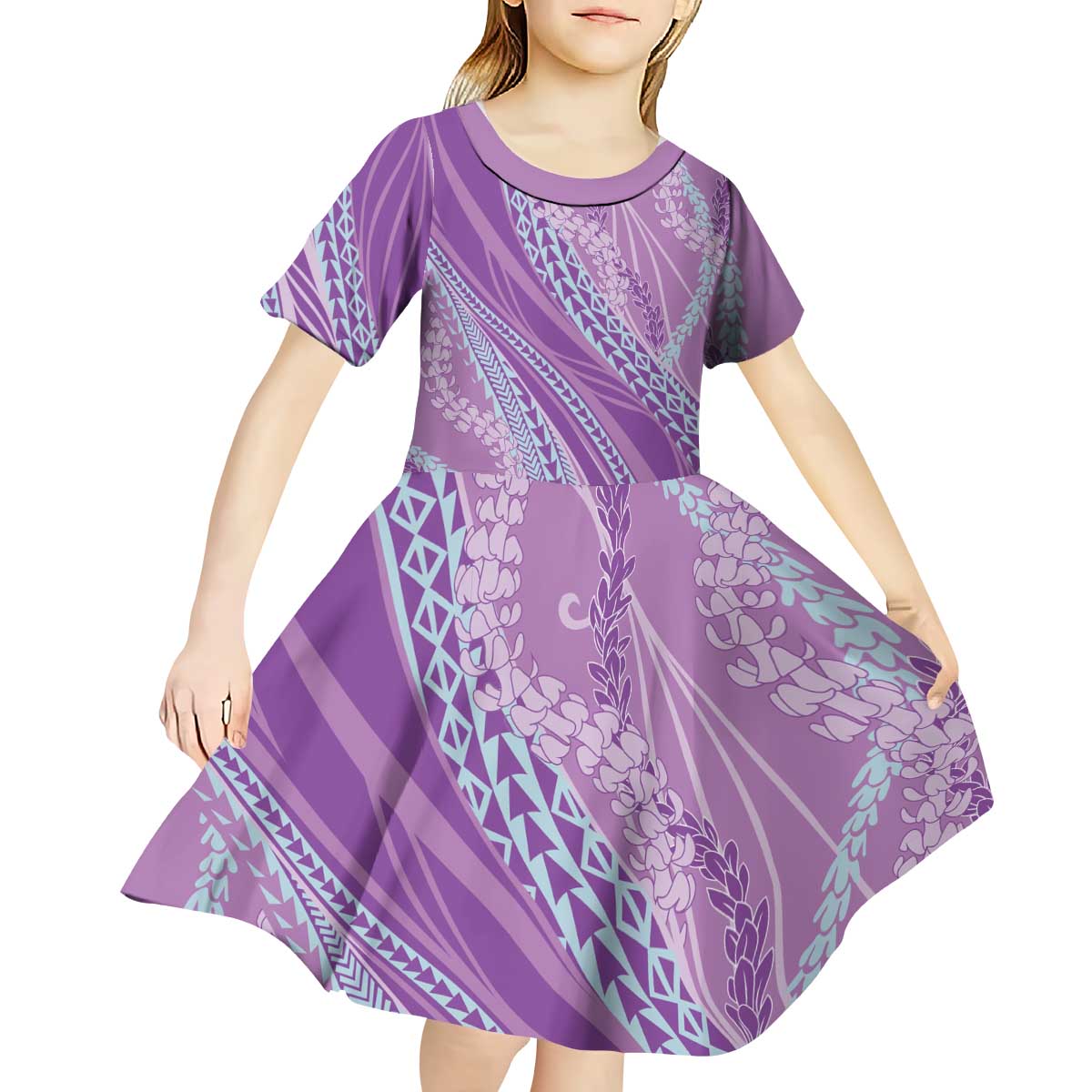 Polynesian Puakeniken Pikake Twisted Lei Kid Short Sleeve Dress Amethys LT7 - Polynesian Pride