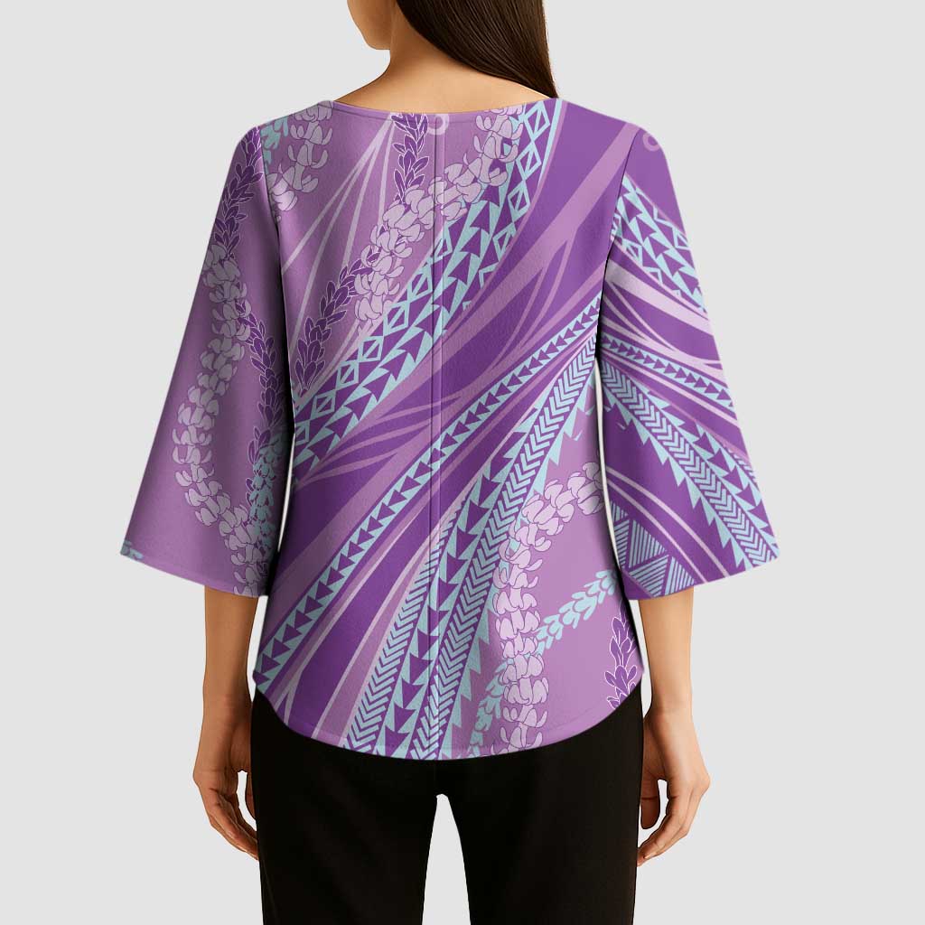 Polynesian Puakeniken Pikake Twisted Lei Kimono Sleeve Blouse Amethys LT7 - Polynesian Pride
