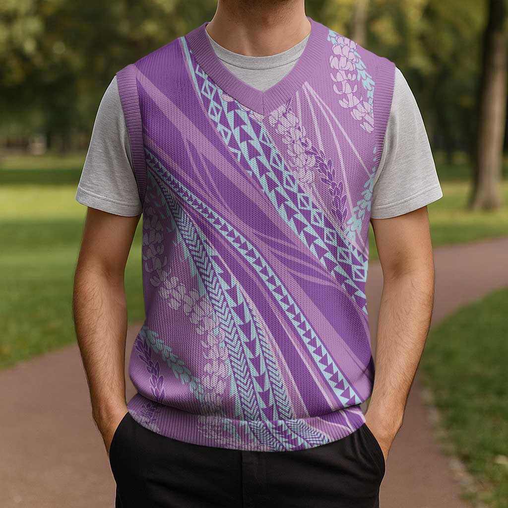 Polynesian Puakeniken Pikake Twisted Lei Christmas Knitted V-Neck Vest Amethys - Polynesian Pride