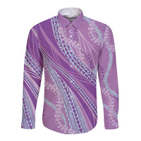 Polynesian Puakeniken Pikake Twisted Lei Long Sleeve Button Shirt Amethys LT7 Unisex Amethys - Polynesian Pride