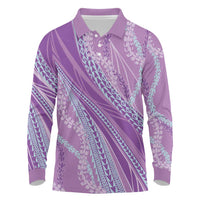 Polynesian Puakeniken Pikake Twisted Lei Long Sleeve Polo Shirt Amethys LT7 Amethys - Polynesian Pride