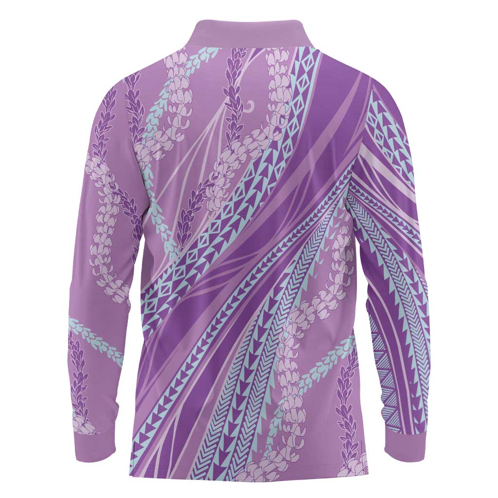 Polynesian Puakeniken Pikake Twisted Lei Long Sleeve Polo Shirt Amethys LT7 - Polynesian Pride