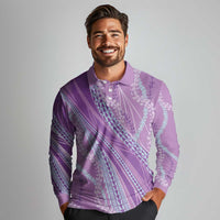 Polynesian Puakeniken Pikake Twisted Lei Long Sleeve Polo Shirt Amethys LT7 - Polynesian Pride