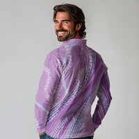 Polynesian Puakeniken Pikake Twisted Lei Long Sleeve Polo Shirt Amethys LT7 - Polynesian Pride