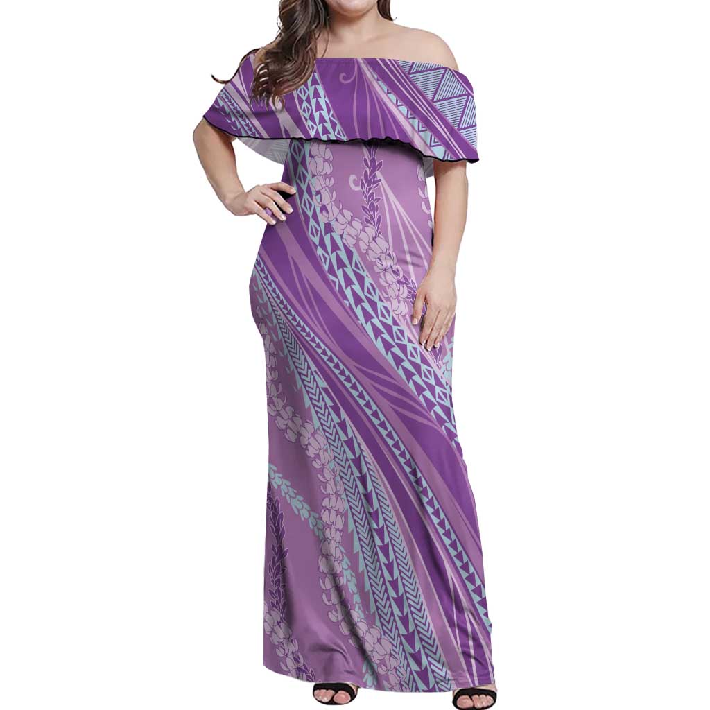 Polynesian Puakeniken Pikake Twisted Lei Off Shoulder Maxi Dress Amethys LT7 Women Amethys - Polynesian Pride