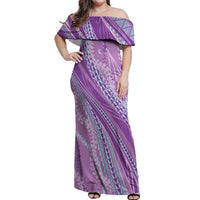 Polynesian Puakeniken Pikake Twisted Lei Off Shoulder Maxi Dress Amethys LT7 Women Amethys - Polynesian Pride