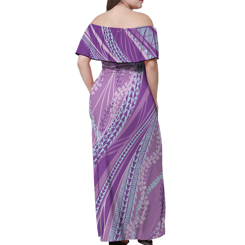 Polynesian Puakeniken Pikake Twisted Lei Off Shoulder Maxi Dress Amethys LT7 - Polynesian Pride