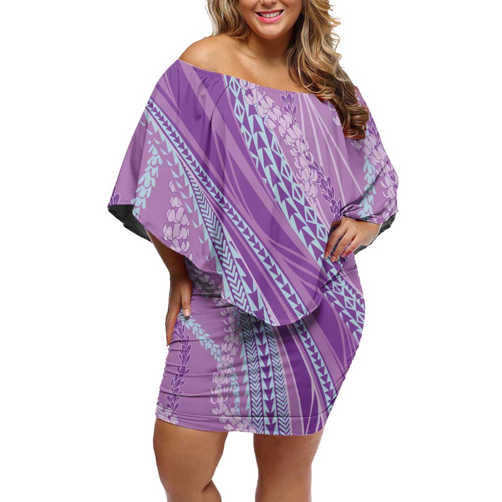 Polynesian Puakeniken Pikake Twisted Lei Off Shoulder Short Dress Amethys LT7 Women Amethys - Polynesian Pride