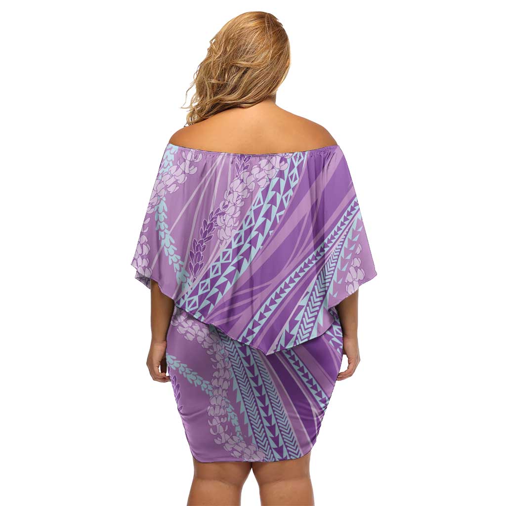 Polynesian Puakeniken Pikake Twisted Lei Off Shoulder Short Dress Amethys LT7 - Polynesian Pride
