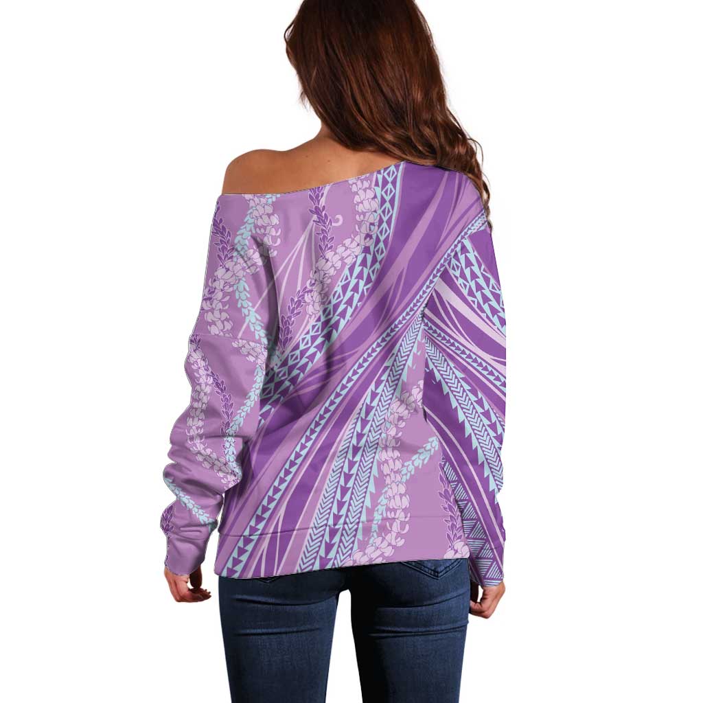 Polynesian Puakeniken Pikake Twisted Lei Off Shoulder Sweater Amethys - Polynesian Pride