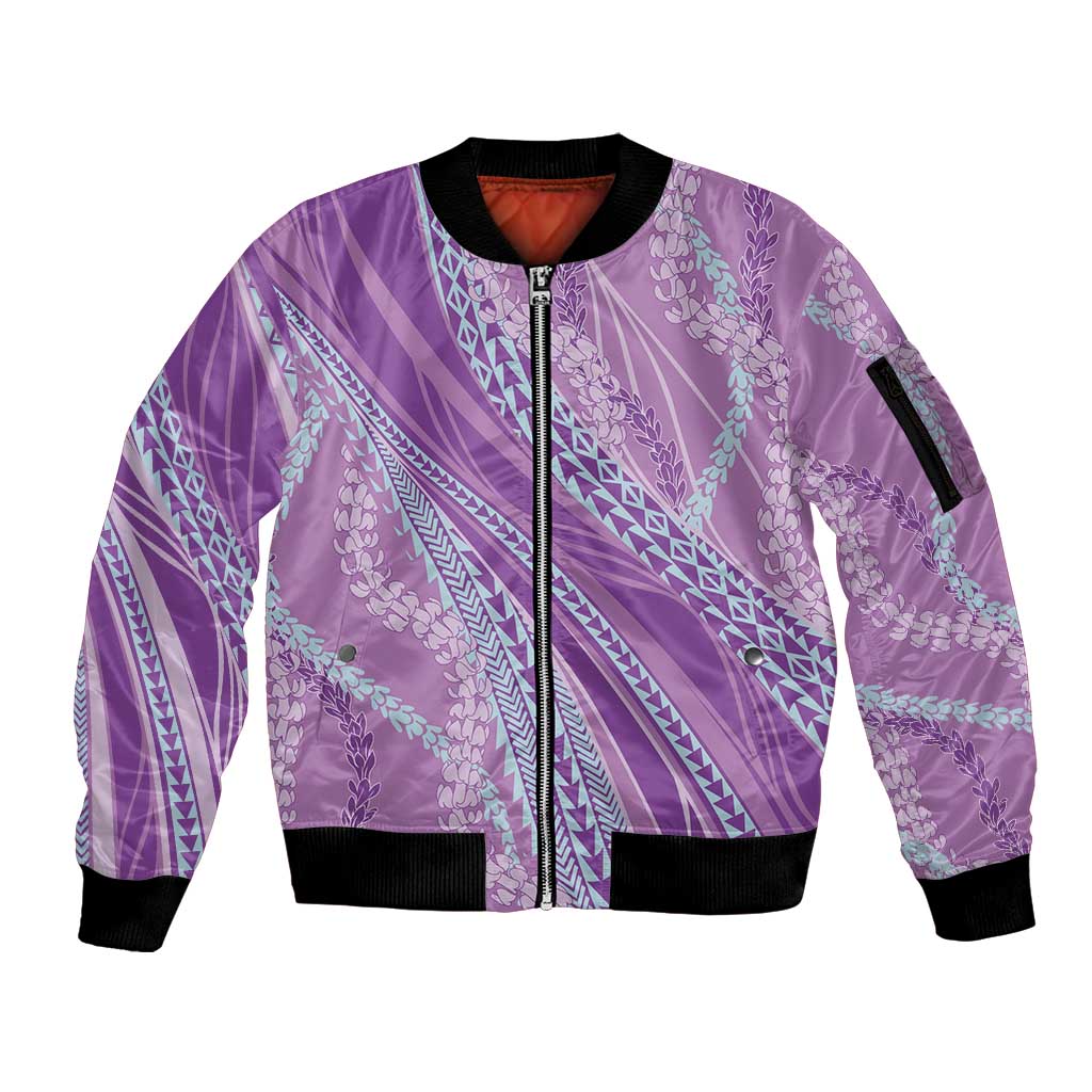 Polynesian Puakeniken Pikake Twisted Lei Sleeve Zip Bomber Jacket Amethys - Polynesian Pride