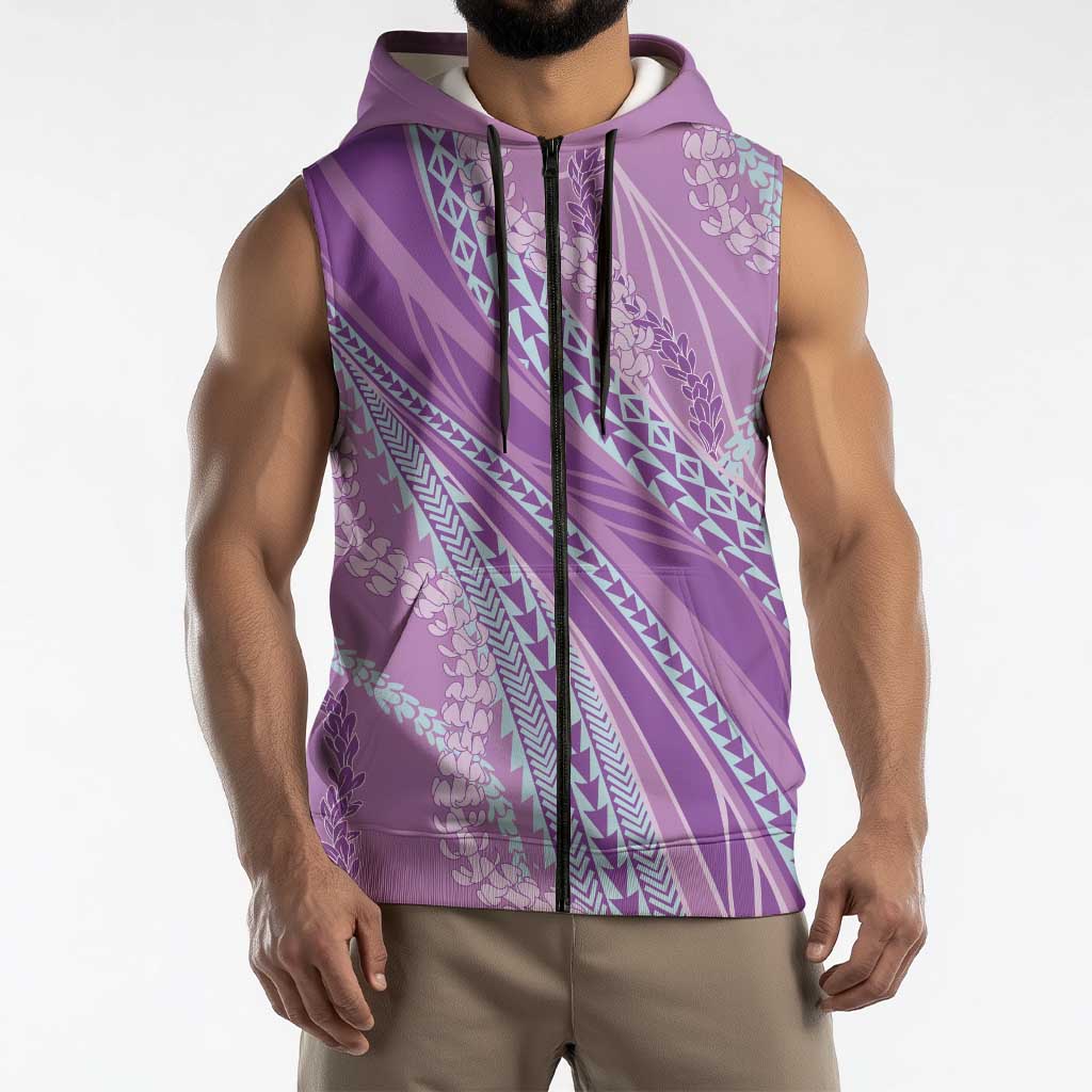 Polynesian Puakeniken Pikake Twisted Lei Sleeveless Zip Hoodie Amethys LT7 - Polynesian Pride