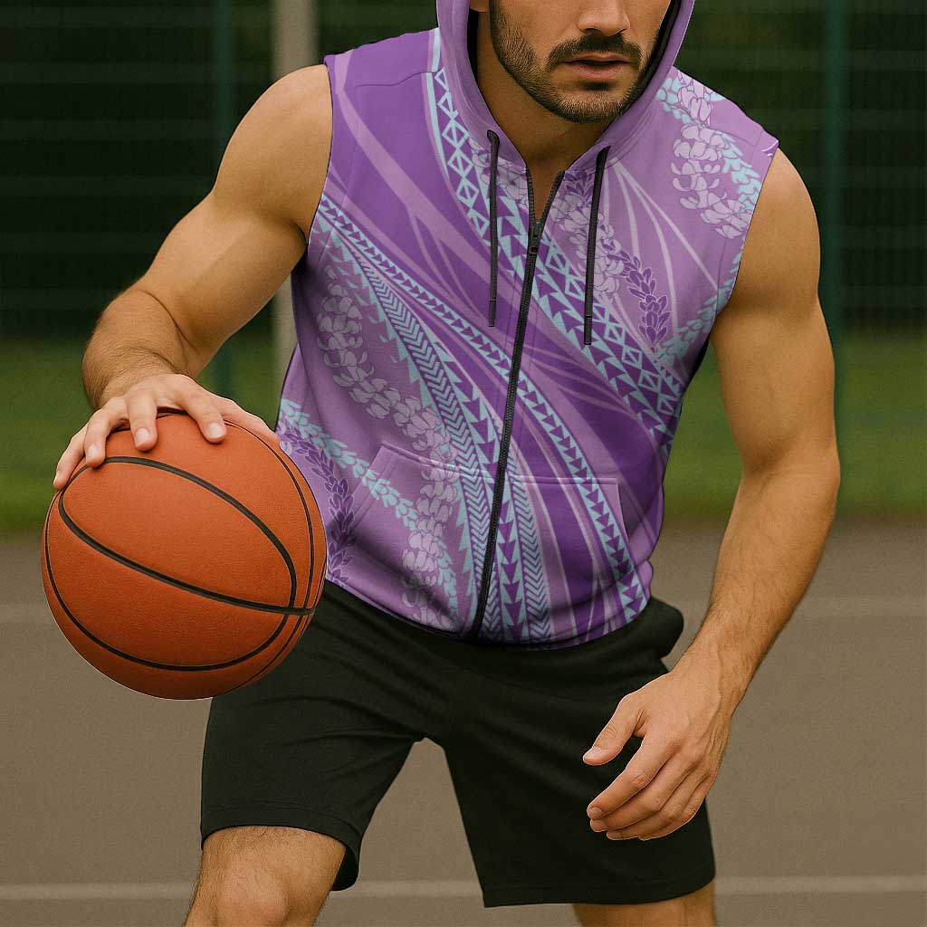 Polynesian Puakeniken Pikake Twisted Lei Sleeveless Zip Hoodie Amethys LT7 - Polynesian Pride