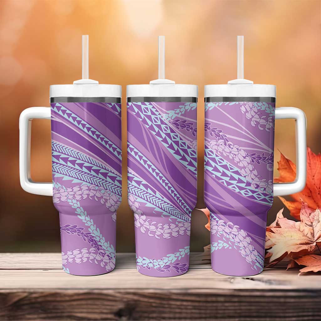 Polynesian Puakeniken Pikake Twisted Lei Tumbler With Handle Amethys - Polynesian Pride