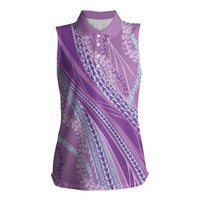 Polynesian Puakeniken Pikake Twisted Lei Women Sleeveless Polo Shirt Amethys LT7 Female Amethys - Polynesian Pride