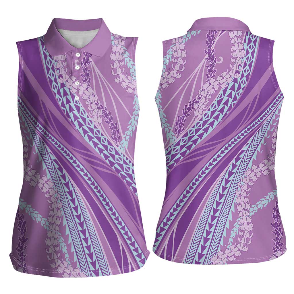 Polynesian Puakeniken Pikake Twisted Lei Women Sleeveless Polo Shirt Amethys LT7 - Polynesian Pride