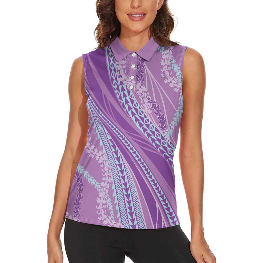 Polynesian Puakeniken Pikake Twisted Lei Women Sleeveless Polo Shirt Amethys LT7 - Polynesian Pride