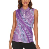 Polynesian Puakeniken Pikake Twisted Lei Women Sleeveless Polo Shirt Amethys LT7 - Polynesian Pride