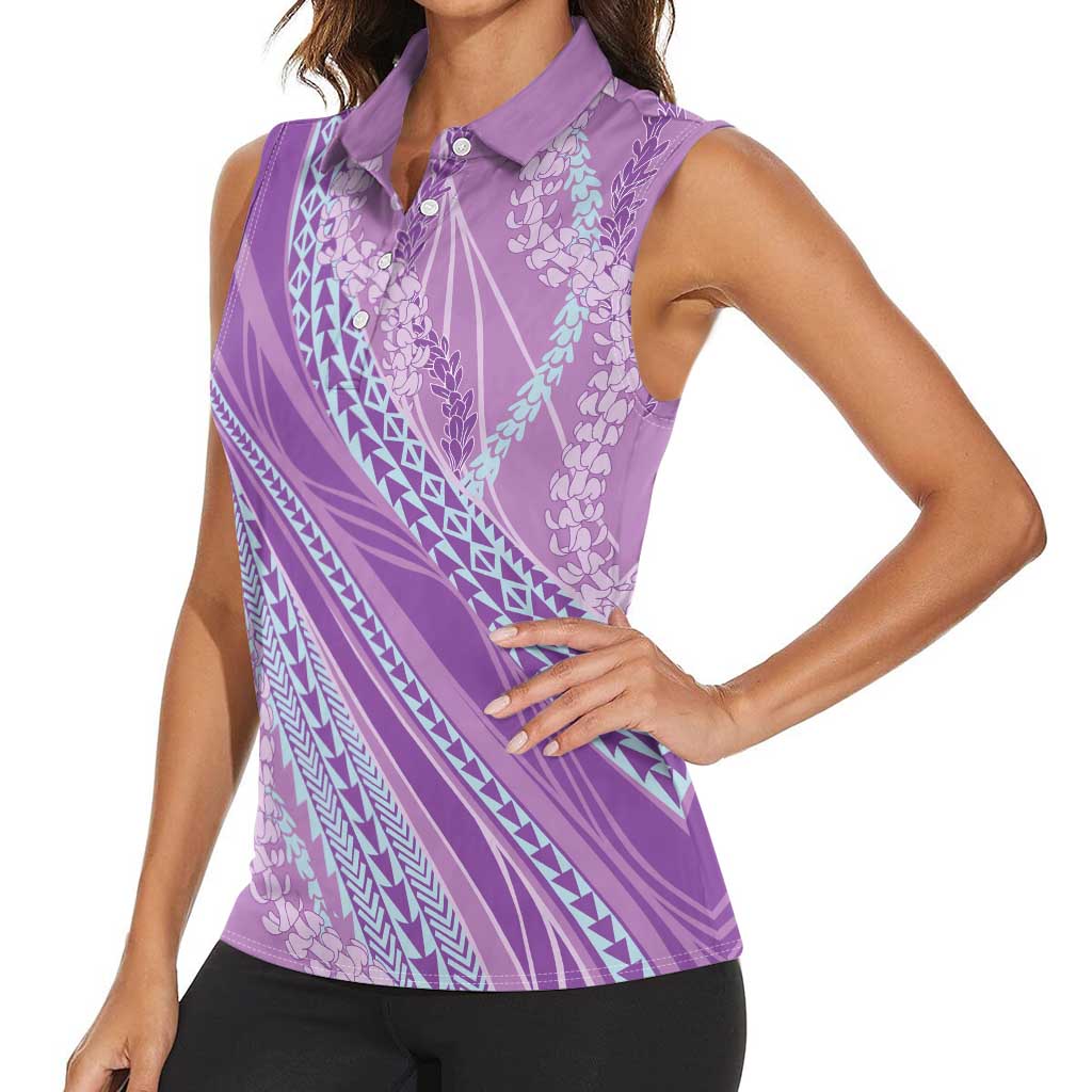 Polynesian Puakeniken Pikake Twisted Lei Women Sleeveless Polo Shirt Amethys LT7 - Polynesian Pride