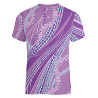 Polynesian Puakeniken Pikake Twisted Lei Women V-Neck T-Shirt Amethys LT7 - Polynesian Pride
