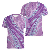 Polynesian Puakeniken Pikake Twisted Lei Women V-Neck T-Shirt Amethys LT7 - Polynesian Pride