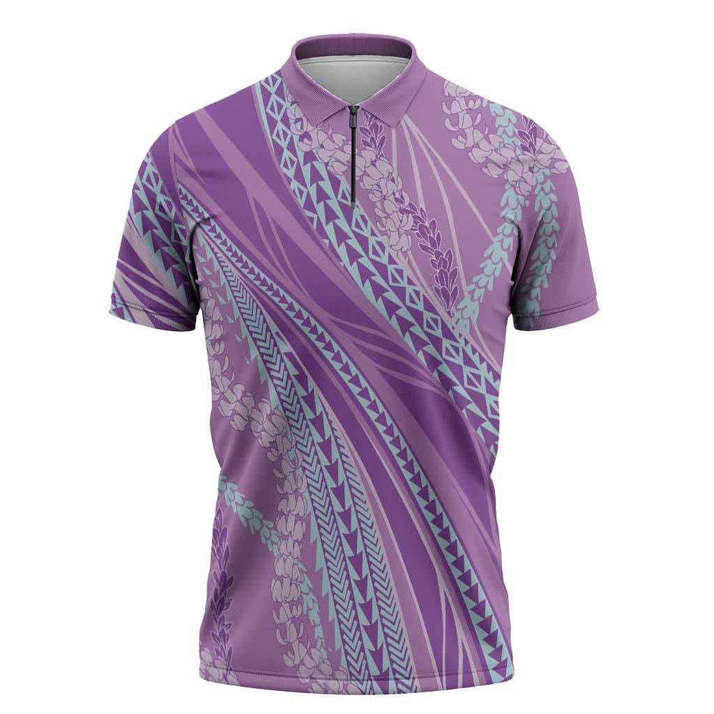 Polynesian Puakeniken Pikake Twisted Lei Zipper Polo Shirt Amethys LT7 Amethys - Polynesian Pride