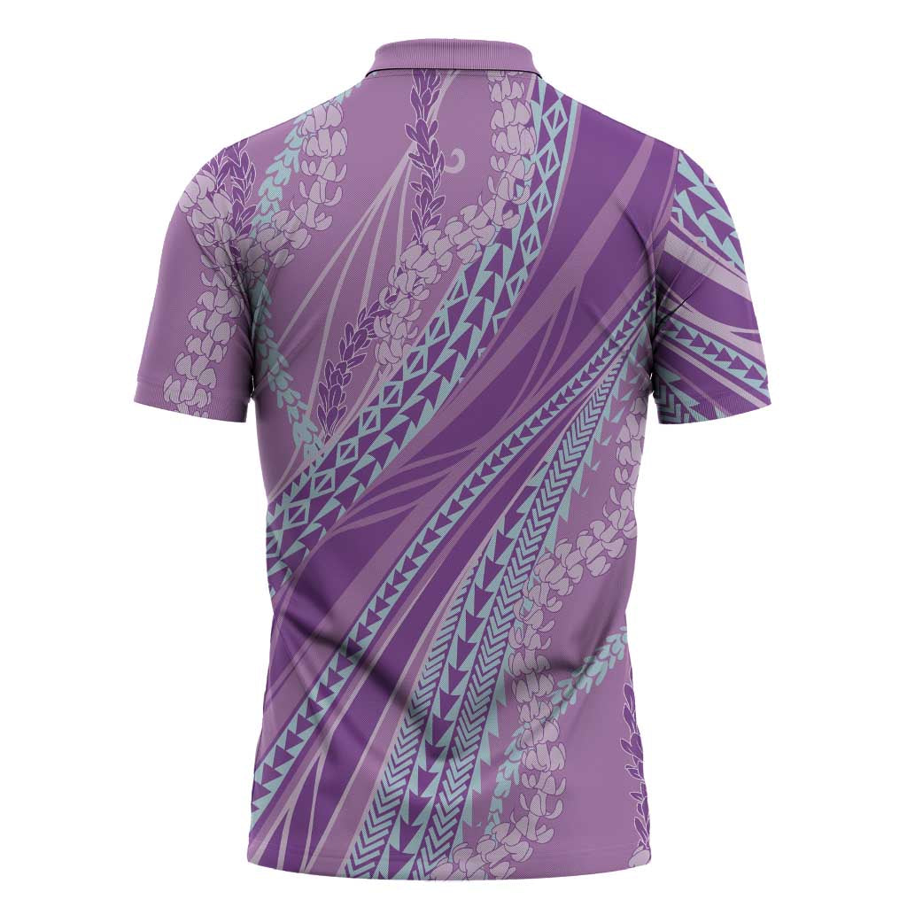 Polynesian Puakeniken Pikake Twisted Lei Zipper Polo Shirt Amethys LT7 - Polynesian Pride