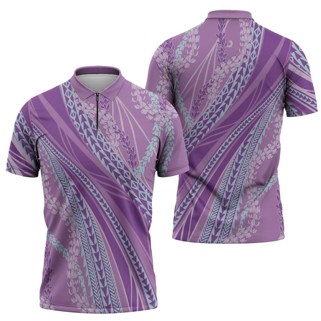 Polynesian Puakeniken Pikake Twisted Lei Zipper Polo Shirt Amethys LT7 - Polynesian Pride