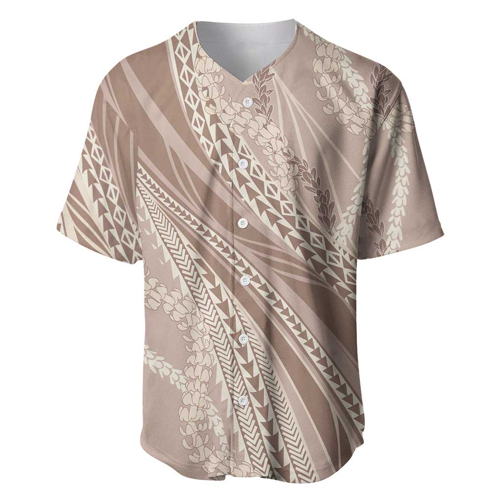 Polynesian Puakeniken Pikake Twisted Lei Baseball Jersey Beige LT7 Beige - Polynesian Pride