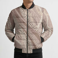 Polynesian Puakeniken Pikake Twisted Lei Bomber Puffer Jacket Beige - Polynesian Pride