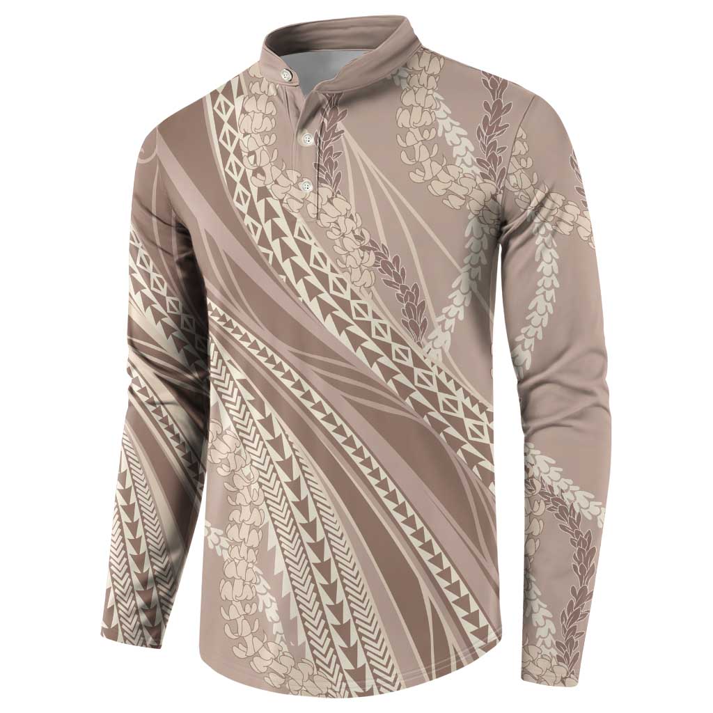 Polynesian Puakeniken Pikake Twisted Lei Button Sweatshirt Beige - Polynesian Pride