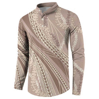 Polynesian Puakeniken Pikake Twisted Lei Button Sweatshirt Beige - Polynesian Pride