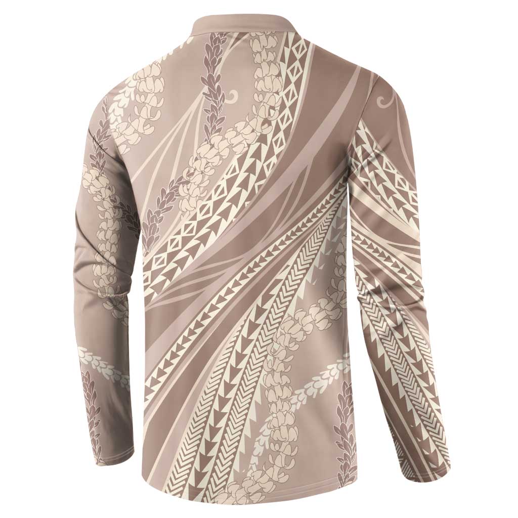 Polynesian Puakeniken Pikake Twisted Lei Button Sweatshirt Beige - Polynesian Pride