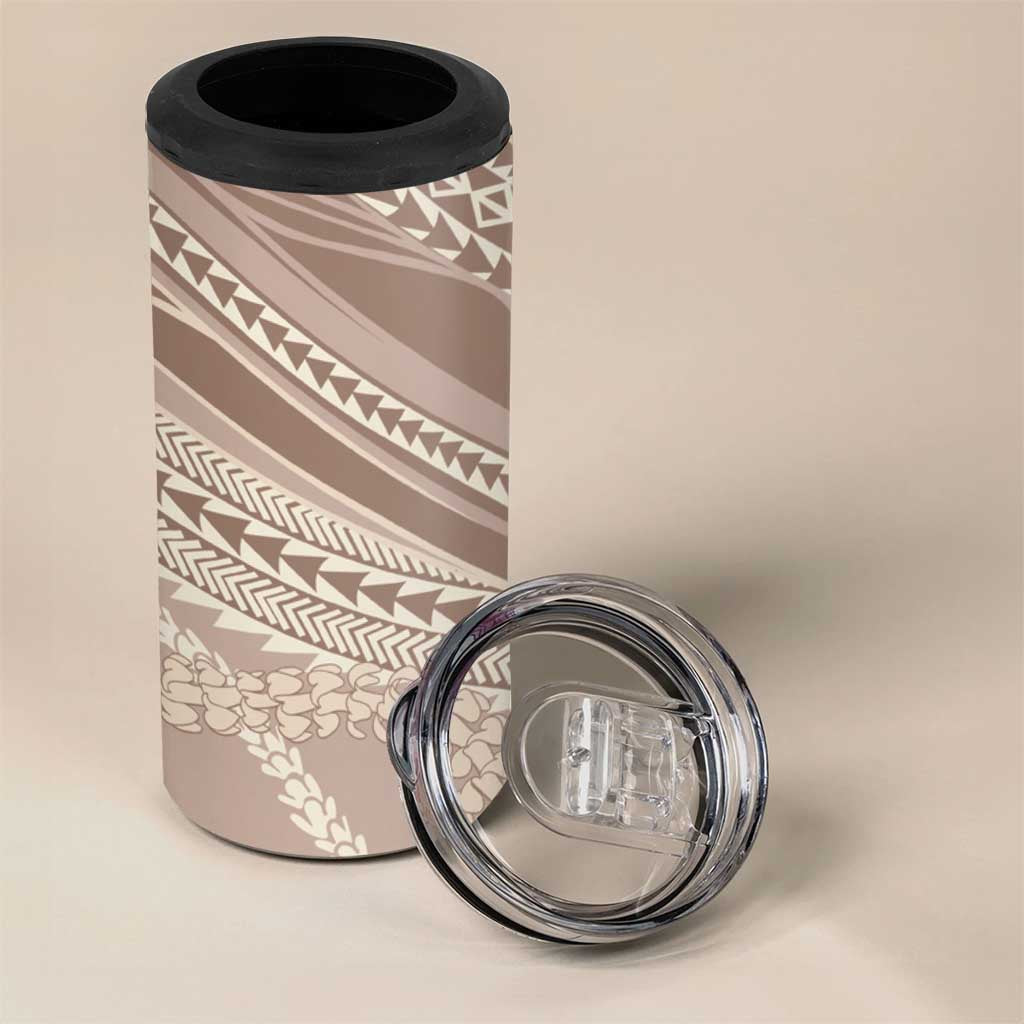 Polynesian Puakeniken Pikake Twisted Lei 4 in 1 Can Cooler Tumbler Beige - Polynesian Pride