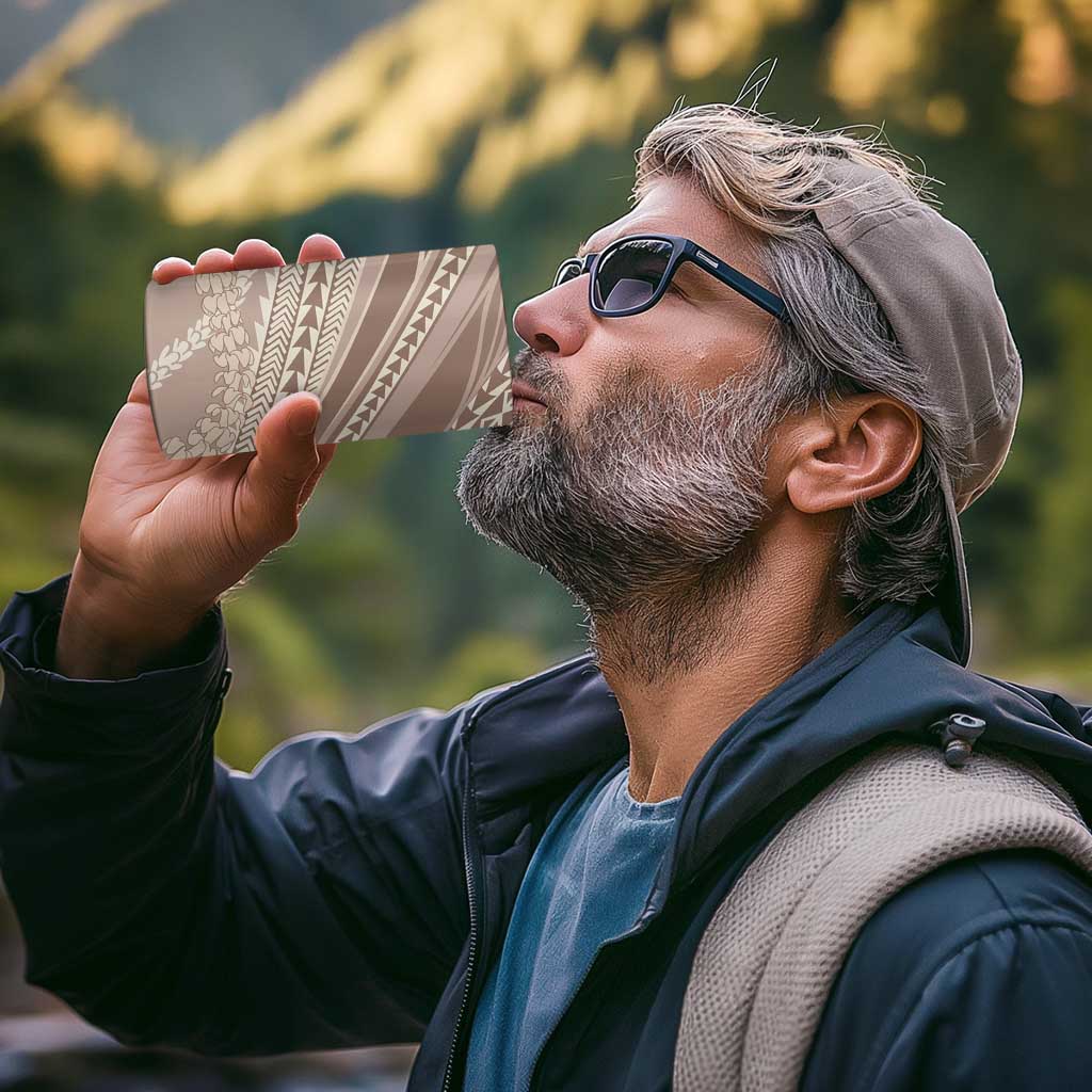Polynesian Puakeniken Pikake Twisted Lei 4 in 1 Can Cooler Tumbler Beige - Polynesian Pride